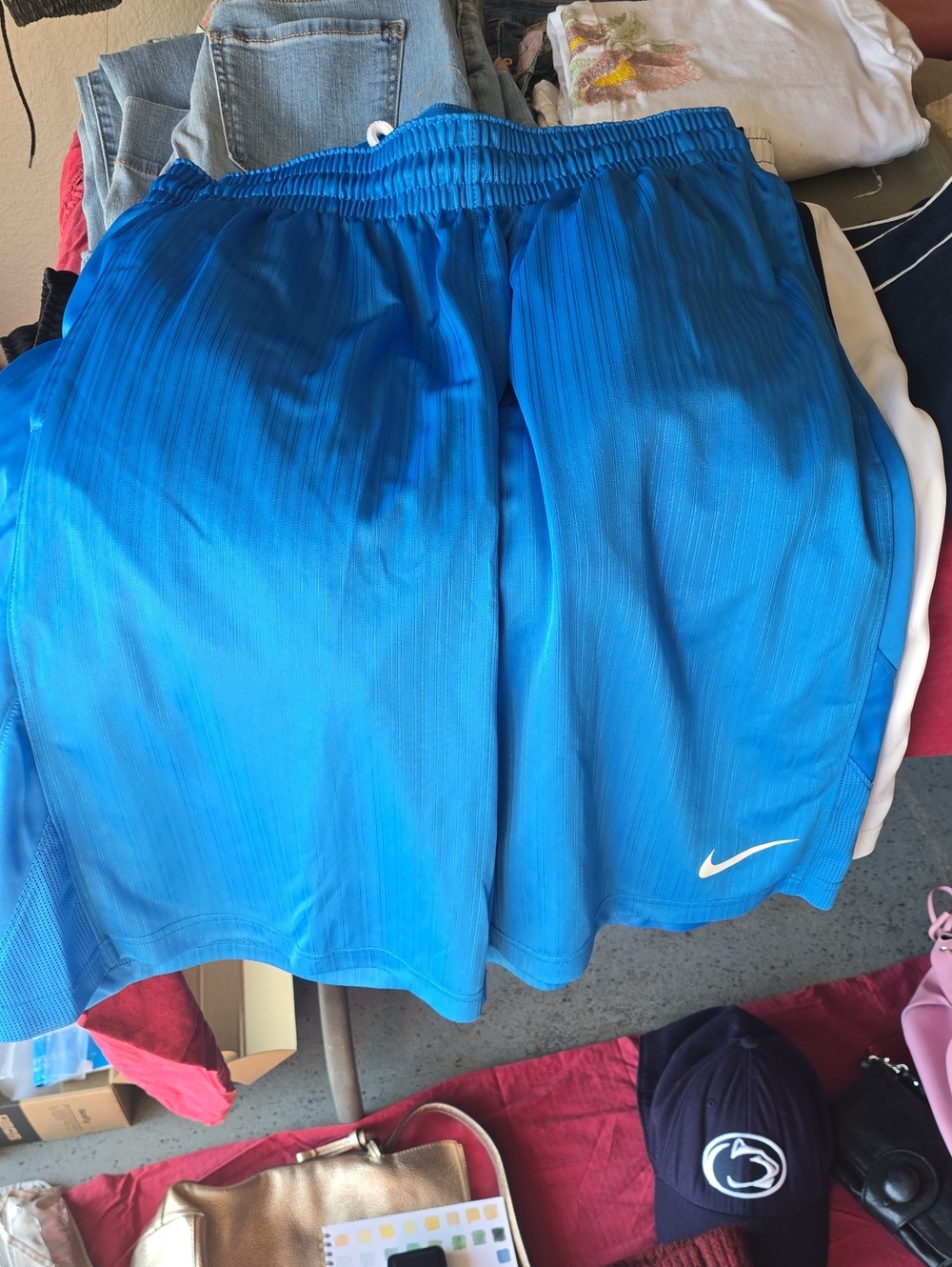 Nike Men's Bright Blue Athletic Shorts with White Swoosh